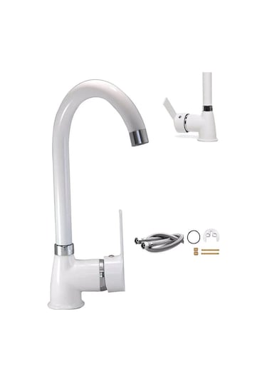 Delta Lüks Çift Su Girişli Beyaz Evye Mutfak Bataryası Beyaz