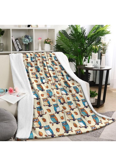 Baykuş Desenli 60x80 İnç Flanel Polar Battaniye, Yumuşak Ve Rahat-a2 Owl Autumn Leaf