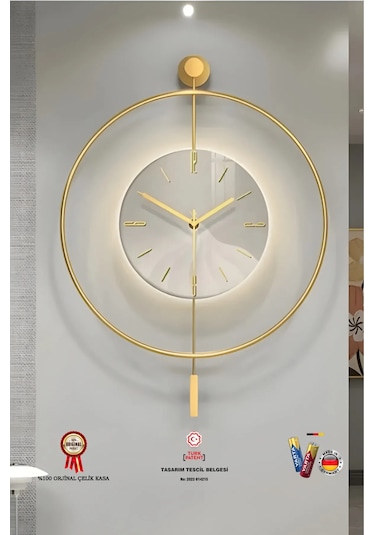 MetaQuartz Aksesuar İskandinav Kadran Gold Büyük Boy 50 x 75 CM 3 Adet Pil Metal (Mobilya) Duvar Saati Gold
