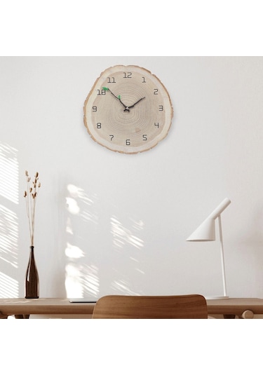 CajuArt Dekoratif Ağaç Gövdesi Kütük Şeklinde 30 cm Duvar Saati Kahverengi