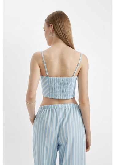 DeFacto Coool Çizgili Poplin Askılı Bluz D3517AX24HSBE196