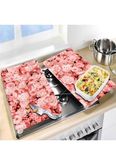Cam Ocak Koruyucu ve Kesim Tablası Çoklu Güller 80Cm X 52Cm 2 P