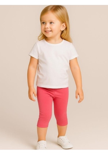 Kız Çocuk Pamuklu Dizaltı Tayt-16075 Pembe