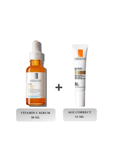 La Roche Pure Vitamin C Serum 30 ML + Anthelios Age Correct Güneş Kremi SPF50 15 ML + Çanta