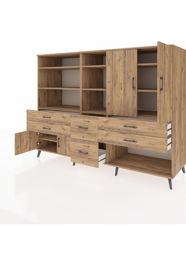 Kronos Dolap 10 Raflı 6 Çekmeceli 4 Kapaklı 220x59x163 Çam-çam Çam-çam