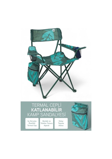 Perilla Qufi Termal Cepli Katlanır Telefon Tutma Aparatlı Kamp Piknik Sandalyesi Rejisör Koltuğu - Yeşil Yeşil