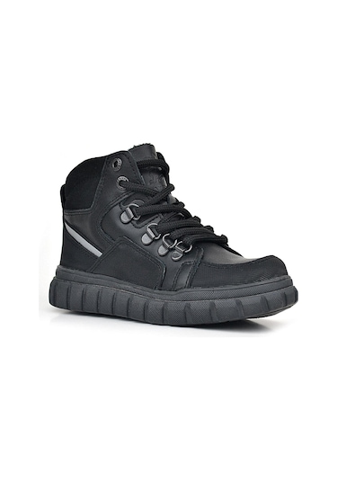 Rakerplus Hakiki Deri Siyah Fermuarlı Siyah Tabanlı Erkek Çocuk Bot Siyah