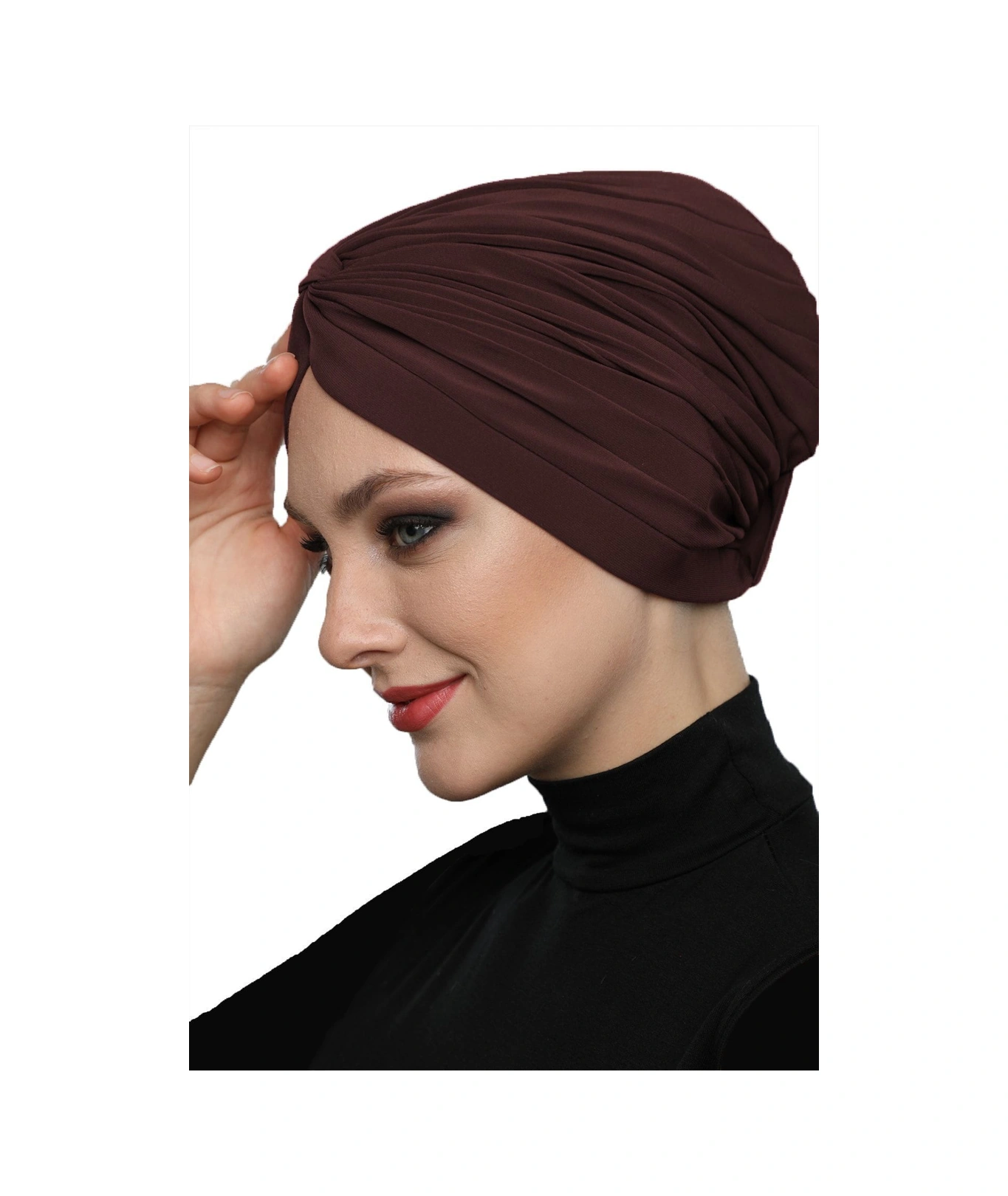 Çapraz Bantlı Kahve Hazır Türban Tesettür Havuz Bonesi Kahve