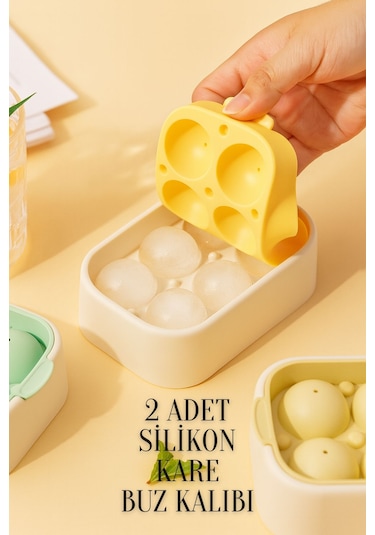 2 Adet Silikon Kare Yapışmaz 6 Lı Buzluk Bas Çıkar Buzluk Kabı Buzluk Kokteyl Sunum Buz Kalıbı Çok Renkli