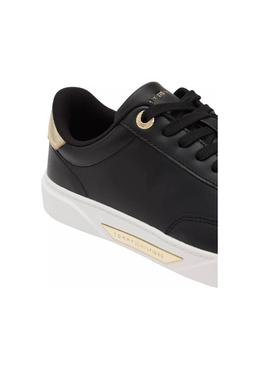 Kadın Altın Rengi Detaylı Kort Sneaker - Siyah Triple Black