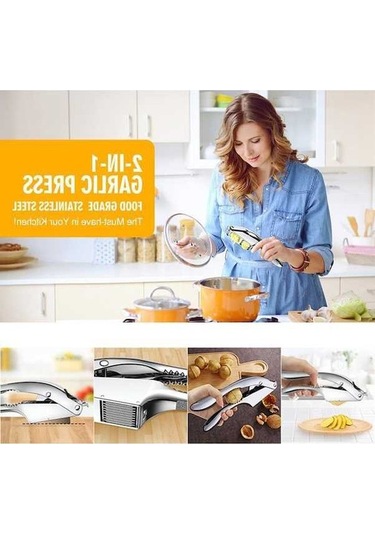 Pazly Şık 2'li Sarımsak Pres-2'i Paslanmaz Çelik Kırıcı Dilimleyici, Eve Taşınma Hediyesi, Çok Renkli Çok Renkli