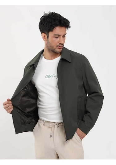 Dufy Haki Erkek Regular Fit Düz Klasik Yaka Bomber Mont - 104389-Haki