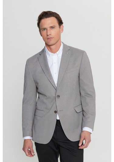 Erkek Vızon 360 Her Yöne Esneyen Slim Fit Dar Kesim Çizgili Kapak Cepli Blazer Ceket Vizon