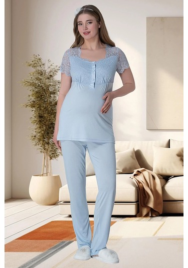 Mecit Pijama Mecit 6009 Mavi Hamile Lohusa Pijama Takımı