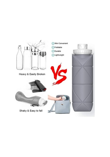 Novahub Katlanabilir Su Şişesi Kupa Ve Şişe Sızdırmaz, Yeniden Kullanılabilir, Bpa İçermeyen, Hafif Seyahat Su Şişesi Kupa, Gri Gri