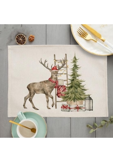 Noel Servis Altlığı Uygun Keten Mat Şenlikli Ev Dekorasyonu İçin Dayanıklı Şık Şeffaf Baskı Masası N Diğer