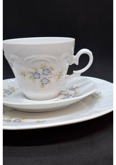 J-aeger Alman Vintage Çay Fincanı 3 Parça 210 Ml Mavi - Beyaz