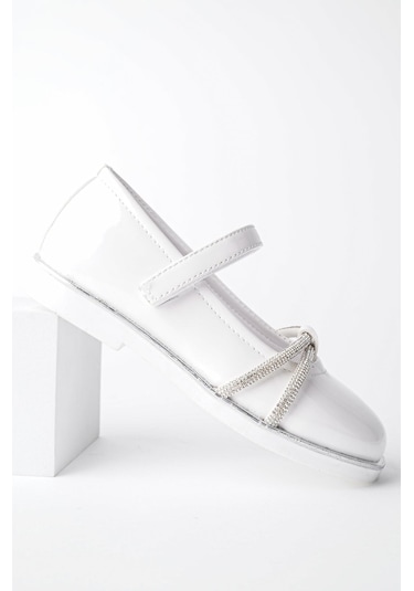 Muggo Unicorn Garantili Günlük Ortopedik Hafif Taban Taşlı Ve Cırtlı Kız Çocuk Babet Beyaz