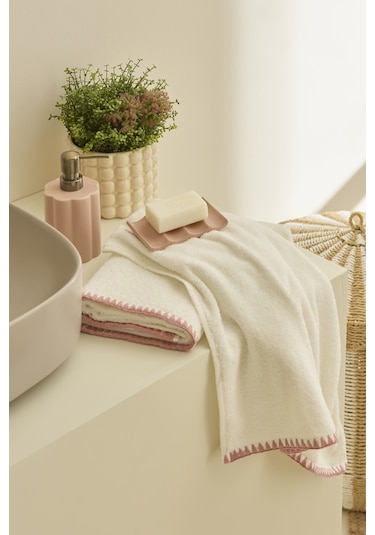 Kaşmir Home Pure 2'li Midye Dikişili Yüz Havlusu Rose Beyaz