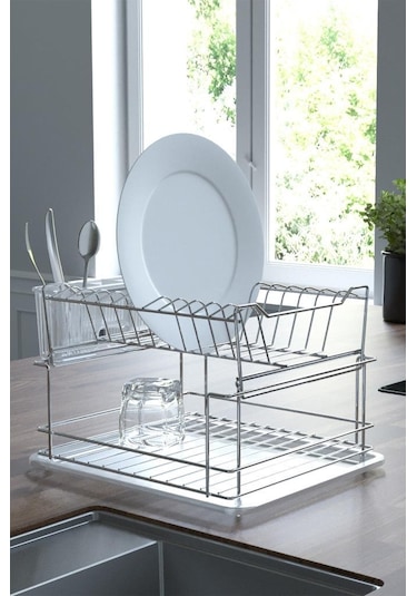 Geseus Home İki Katlı Modüler Tabaklık Bulaşıklık Krom Şeffaf Kb1 Şeffaf