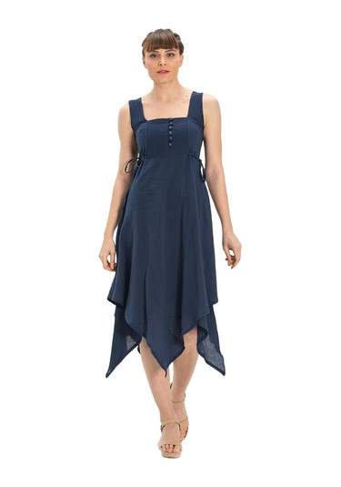 Kolsuz Şile Bezi Üçgen Katlı Midi Boy Yazlık Elbise Lacivert Lcvt Lacivert