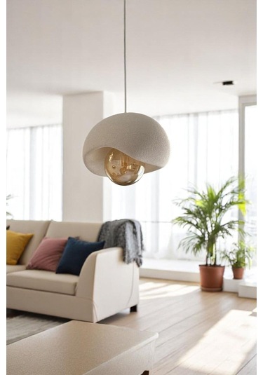 Beton Görünümlü Modern Şık Tarz Avize 25cm Oturma Odası Salon Yatak Odası Rustik Ampul Hediyeli Beyaz