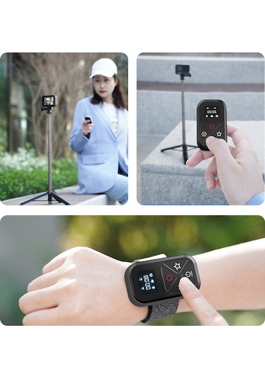Telesın Gp-rmt-t10 Su Geçirmez Akıllı Bt Kablosuz Uzaktan Kumanda Led Ekran İle 80 Metre Büyük Çalışma Mesafesi Gopro 10 9 8 Max İçin Yedek Siyah