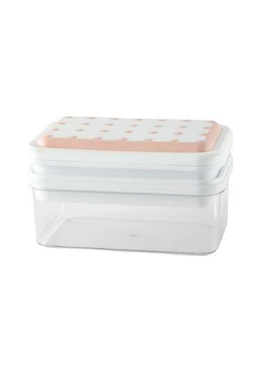 Çift Katmanlı Buz Küpü Makinesi Kalıp Kutusu Mutfak Pres Kapaklı Buz Tepsisi Bpa İçermez, Fda Sertifikası Yok - Pembe