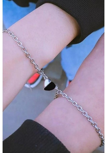 Siyah Beyaz Birleşen Kalpli Sevgili Bilekliği 1 Çift Bbb14 Çok Renkli