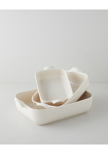 English Home Hecha Seramik Dikdörtgen Fırın Kabı 32 Cm Krem Krem
