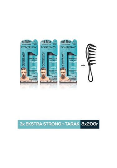 FONTENAY SAÇ ŞEKİLLENDİRİCİ PUDRA TOZ WAX MAT EFFECT MAVI 20GR X3 + ŞEKİL TARAĞI 4'LÜ SET