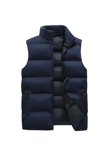 Edwardest Sonbahar Ve Kış Düz Renk Basit Sıcak Erkek Yeleği Rahat Bol Kalın Ceket Mavi