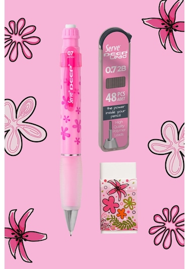 Serve Set - Defter, Serve Deep Uclu Kalem, Silgi Şeker Pembe