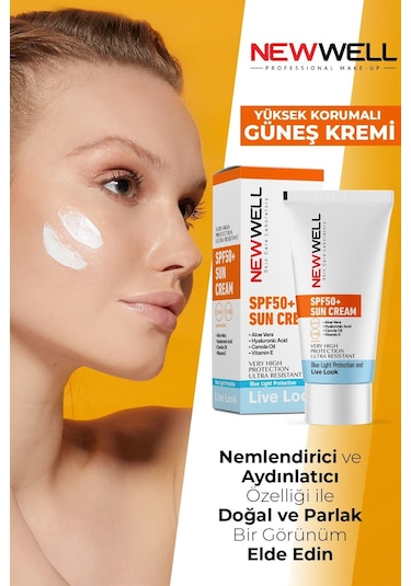 New Well Yüksek Koruma Spf 50+ Aloe Vera Güneş Kremi 50 ML