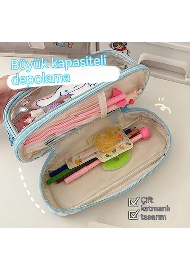 Öğrenciler Için Büyük Kapasiteli Şeffaf Çift Cidarlı Kalem Kutusu Zedtu7 Mavi