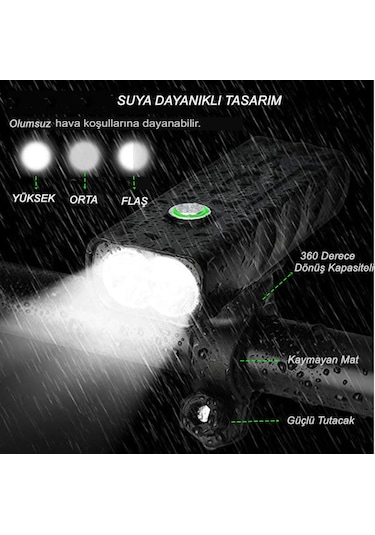 Reidan Bisiklet Ön Far 1000 Lümen Usb Şarjlı Powerbnakli Far Siyah