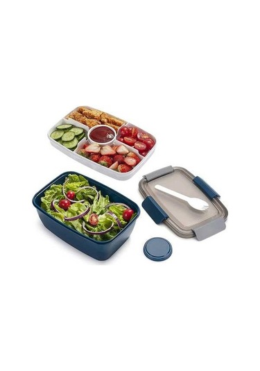 Ulzyvf Bölmeli Salata Kabı Mavi 2000ml Öğle Yemeği Mavi