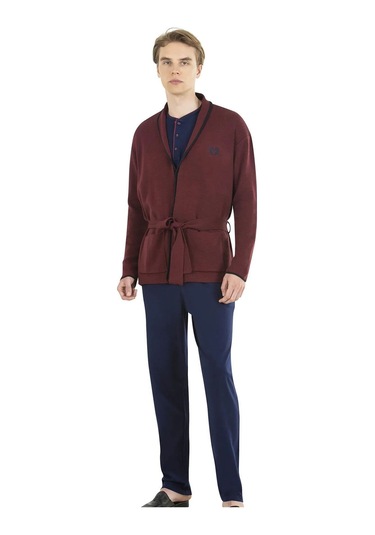 Pierre Cardin 5630 Erkek Triko Sabahlıklılı Uzun Kollu Pijama Takımı-bordo Bordo