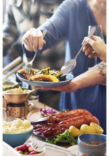 7 Parça Çelik Sunum Servis Kaşığı Kaşık Çatal Bıçak Spatula Seti Mt154by Silver