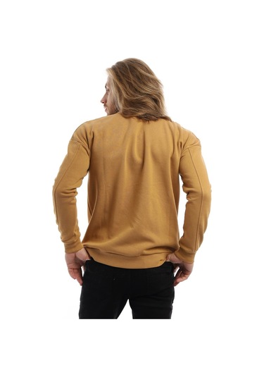 Erkek Bisiklet Yaka Karyoka Dikişli Sweatshirt Kahverengi