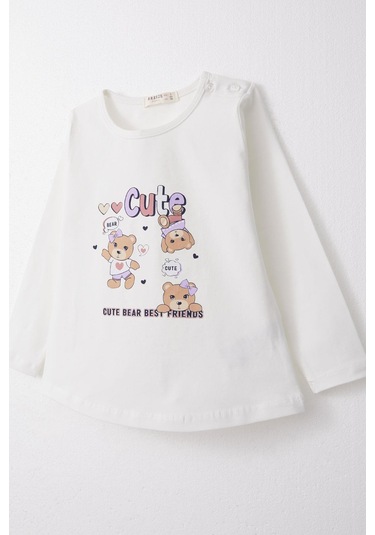 Breeze Kız Bebek Taytlı Takım Sevimli Dostlar Temalı Ayıcık Baskılı 9 Ay-3 Yaş, Beyaz-beyaz Beyaz