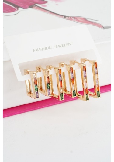 Kadın Vip Seri Mix Renkli Baget Zirkon Taşlı 6'lı Küpe Seti