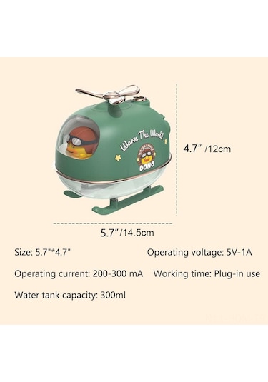 Suofeng Küçük Uçak Şekilli Sessiz Nemlendirici - Sarı - Direk Takılı Tipi 300ml, 4-6 Saat Çalışma Süresi