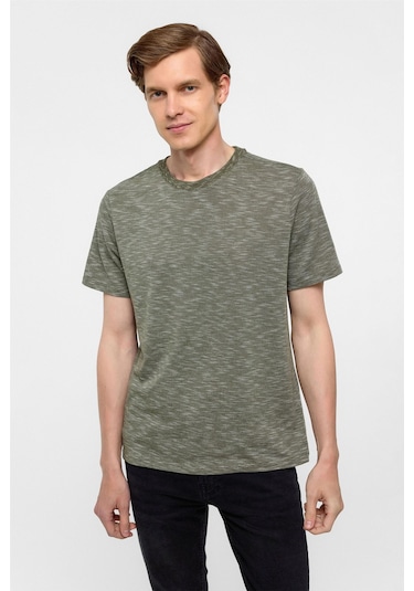 SÜVARİ Haki Regular Armürlü Bisiklet Yaka Tişört-38305 Haki