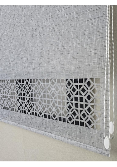 Bbb Keten Kumaşlı Lazer Kesim Tül Stor Perde Mlt1004 Antrasit