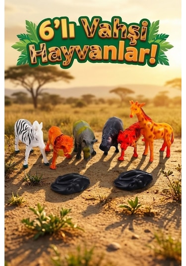 6 Parça Vahşi Hayvanlar Alemi Figür Seti - Eğitici Safari Oyuncak Paketi Hayvanlar