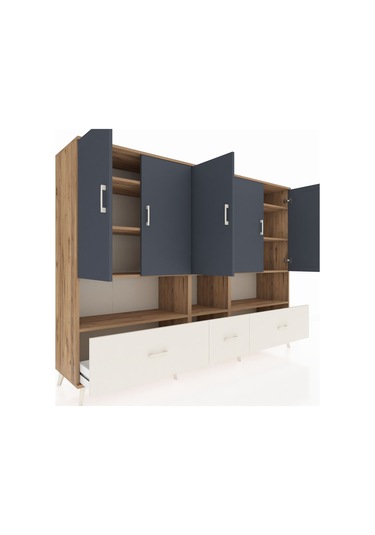 Hyperion Dolap 12 Raflı 3 Çekmeceli 5 Kapaklı 220x44x163 Çam-antr Çam-antrasit/aytaşı