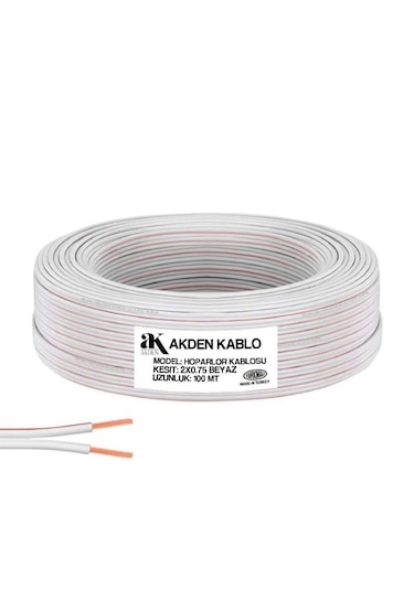 Akden Elektrik Ve Hoparlör Kablosu Kordon 2x0.75 100mt - Beyaz
