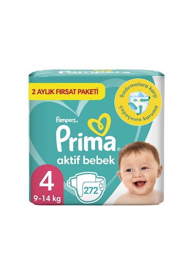 Prima Aktif Bebek 4 Beden Maxi Bebek Bezi 2 Aylık Fırsat Paketi 272 Adet 2'li