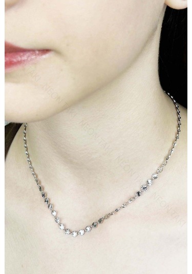 Paslanmaz Çelik Pul Kolye 416, Gümüş Rengi Gümüş